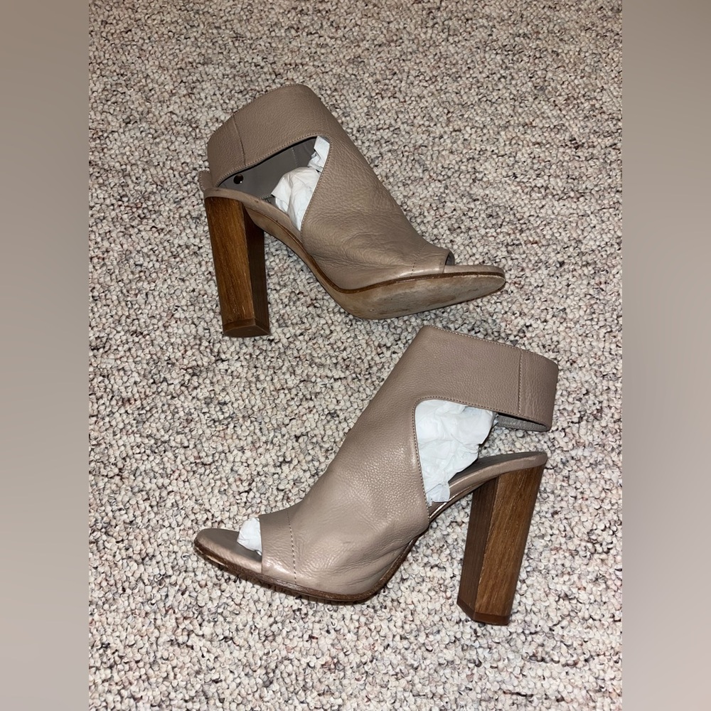 Vince tan heels with wooden heel